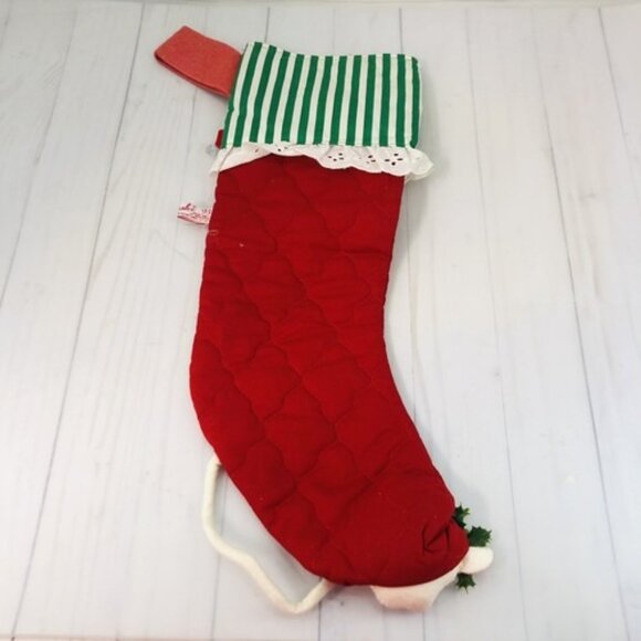 19" Christmas Stocking Annalee Mobilitee Mouse Red Quilted Green White - Picture 6 of 16